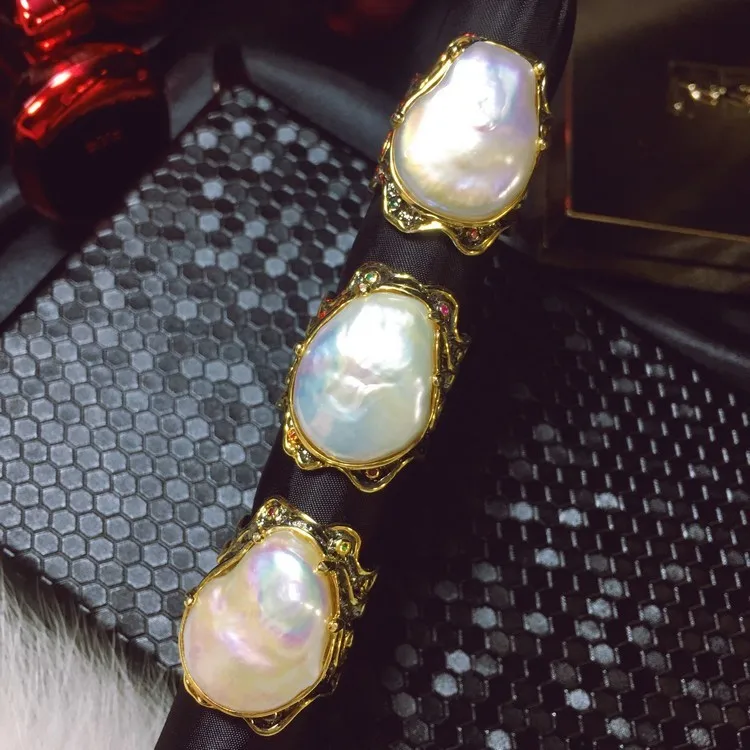 925 Silver Handicraft Silver Italian Handicraft Design Natural Baroque Special-shaped Pearl Ring