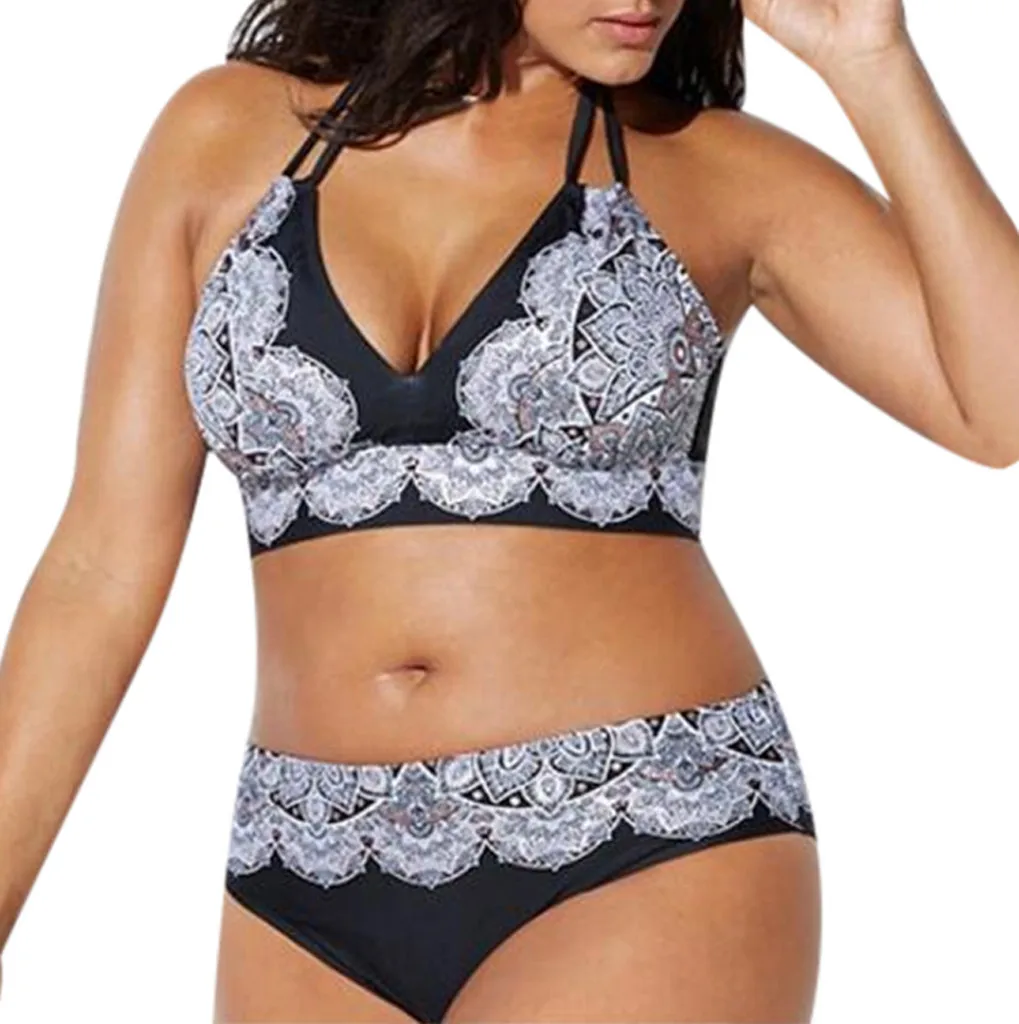 

swimsuit bikini women's swimming suit swimwear women Plus Size Bandage Printing Padded Bra Bikini Split Body Swimsuit Beachwear