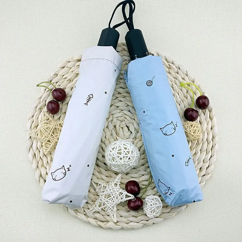 YADA 2019 Cartoon Cats&Fish Umbrella Sunny Rain Women uv Animal Cats Umbrella For Women Windproof Manual Folding Umbrellas YS660