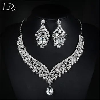 

DODO Luxurious Banquet Austrian Crystal Jewelry Sets Big Drop Earrings Necklace For Women Silver Color Wedding Jewellery HD022