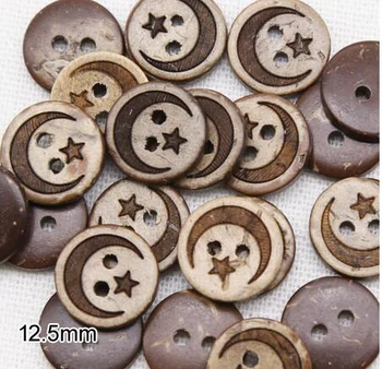 

100pcs/lot Size:12.5mm Natural coconut 2 holes shell buttons ,moon and star bulk buttons for craft,apparel accessories(SS-148)
