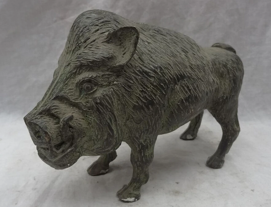 

song voge gem S2352 8" Chinese Bronze Feral Boar Pig Statue Wealth Copper Animals Sculpture Set