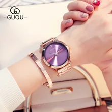 GUOU 2018 Nova Famosa Marca Rose gold Casual Relógio de Quartzo Mulheres Relógios de Luxo De Aço Inoxidável Vestido Relógio Relogio feminino