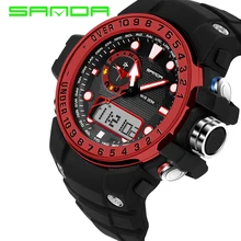 SANDA лентой цифровой светодиодный Спорт на открытом воздухе shock часы мужские Повседневное многофункциональные наручные часы в стиле милитари возможностью погружения на глубину до 30 м Водонепроницаемость horloges
