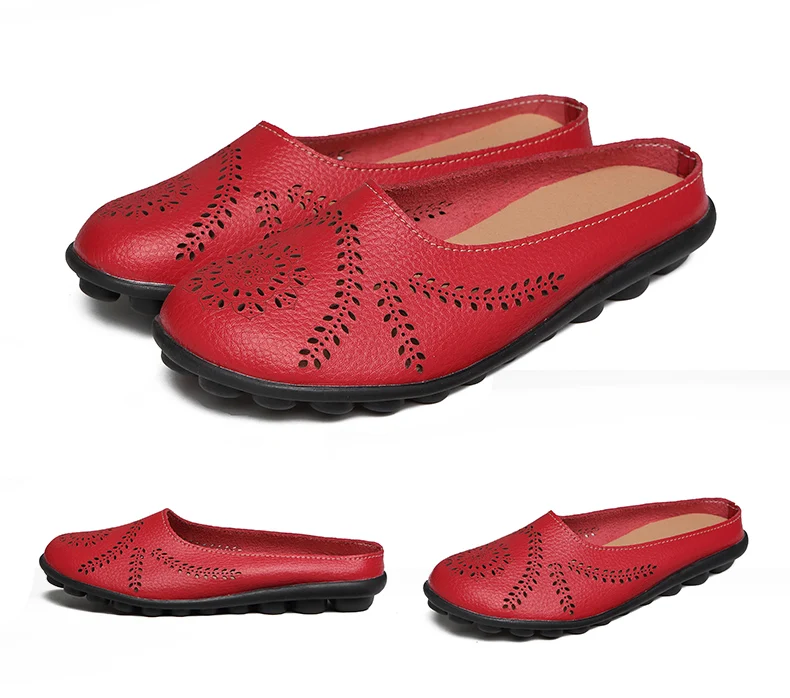 Women Flats Breathable Summer Genuine Leather Shoes Women Casual Slip On Loafers Plus Size 44 Mocassin Femme Nurse Flat Shoes