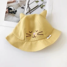 Детское ведро для маленьких детей; хлопковая шляпа в рыбацком стиле; детская хлопковая шляпа с вышивкой в виде кота для мальчиков и девочек; шляпа от солнца в стиле унисекс с героями мультфильмов