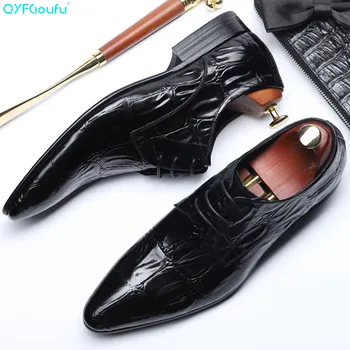 

QYFCIOUFU 2019 Italy mens formal crocodile shoes genuine leather Wedding office mens dress shoes Footwear Handmade oxford shoes