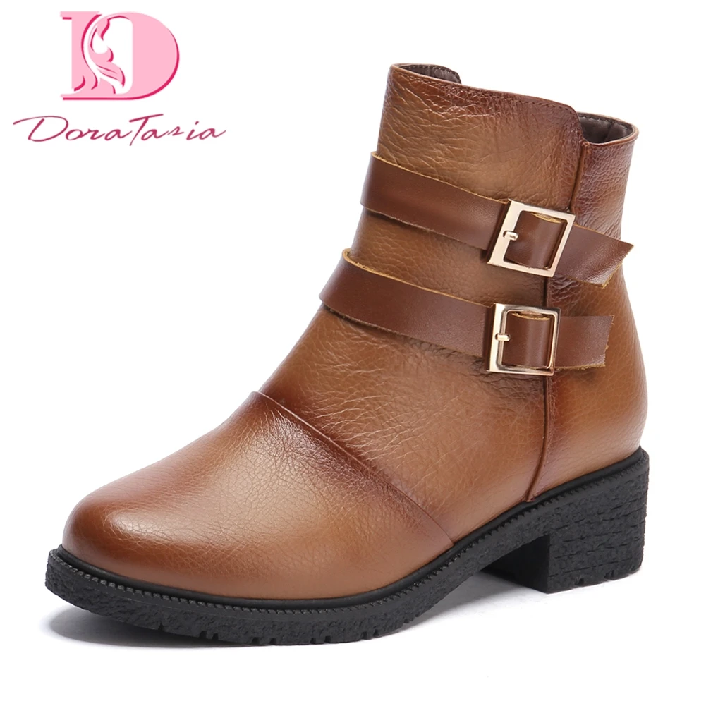

Doratasia Brand New Top Quality Genuine Leather Women Shoes Ankle Boots Fashion Winter Western Boots Woman Shoes Cow Leather