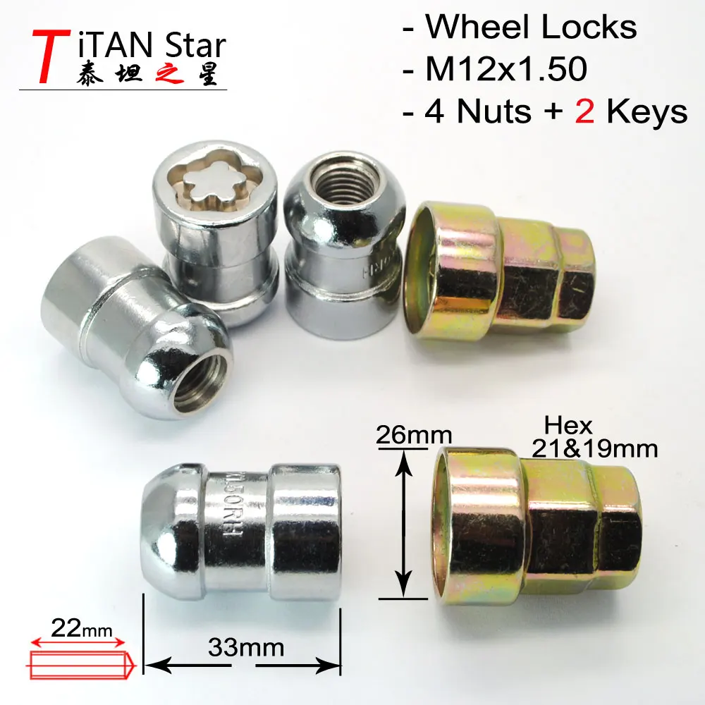 

4Nuts+2Keys M12x1.5 Ball seat RADIUS Wheel Locks Nut Anti theft Security Key Nut Fit For ACURA Honda CRV ACCORD XRV Civic FIT