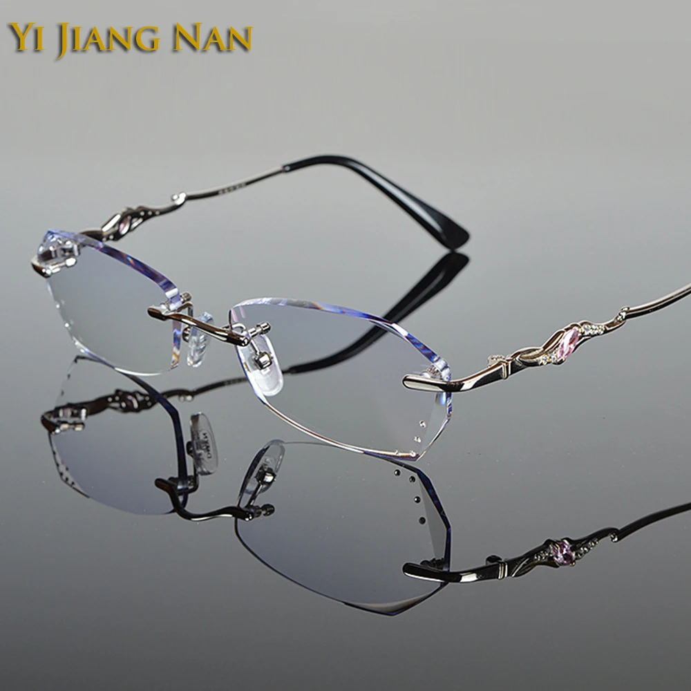 Diamond Glasses Titanium Women Eyeglasses Tint Lenses Blue Lenses