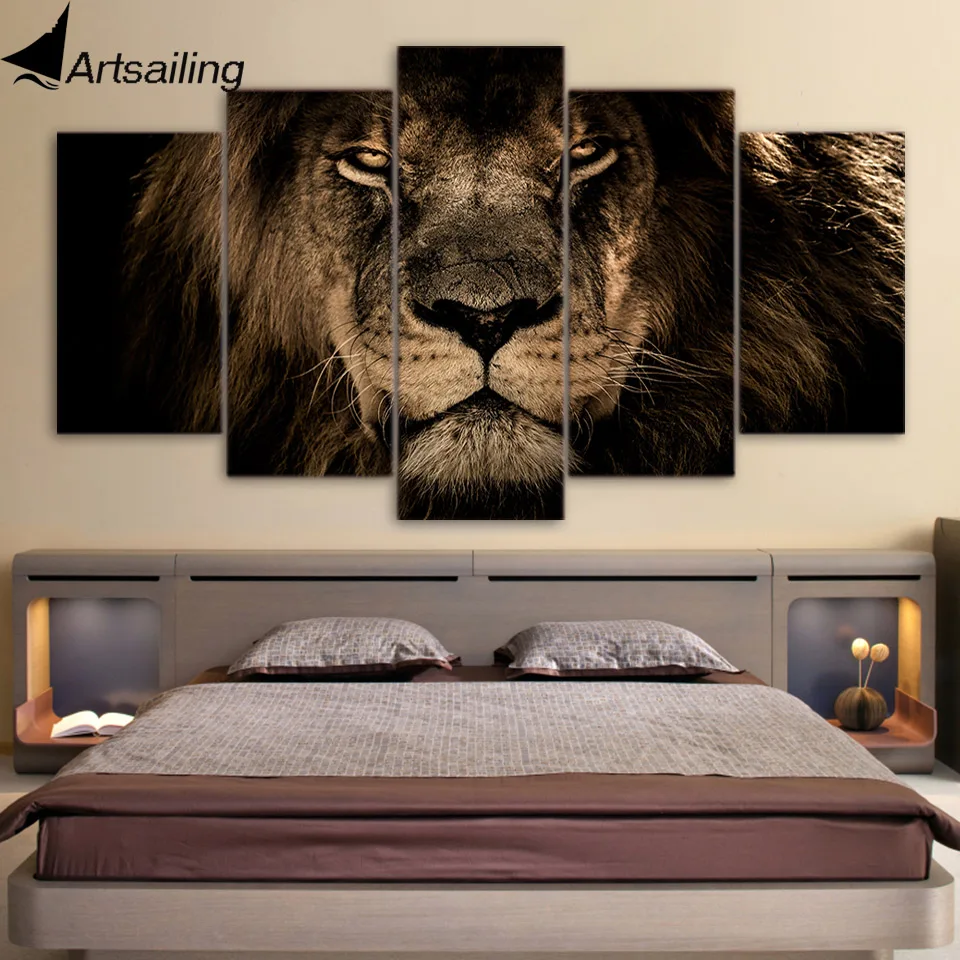 Buy 5 Panel Painting Canvas Lions Wall Art Picture