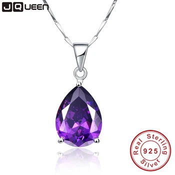 JQUEEN Wholesale 925 Sterling Silver Jewelry Pearl Cut Waterdrop Amethyst Pendant Necklace for Women's Clothing & Accessories