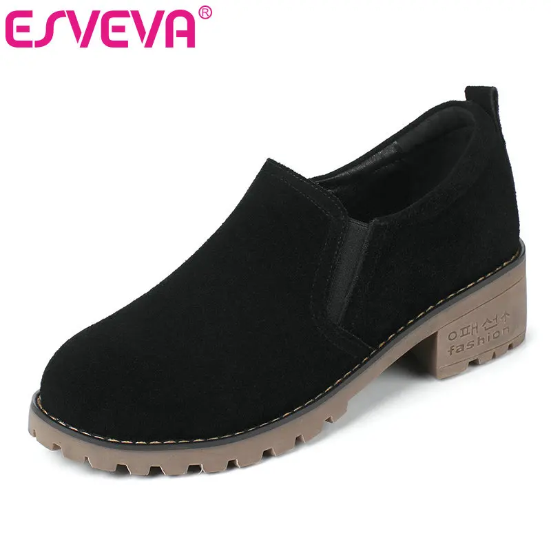 

ESVEVA 2017 British Style Women Pumps Round Toe Spring Autumn Shoes Square Med Heel Black Green Casual Woman Shoes Size 34-39