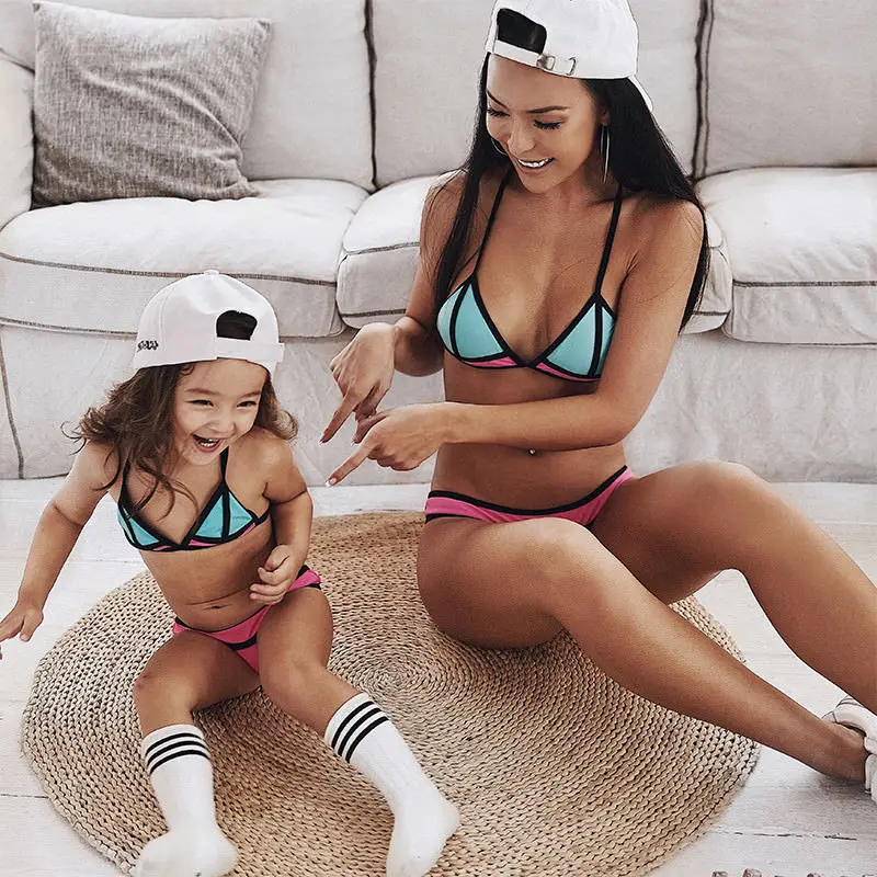 

2018 Women Bikini Swimsuit Mother and Child Daughter Swimwear Beachwear Bathing Suit for Kid