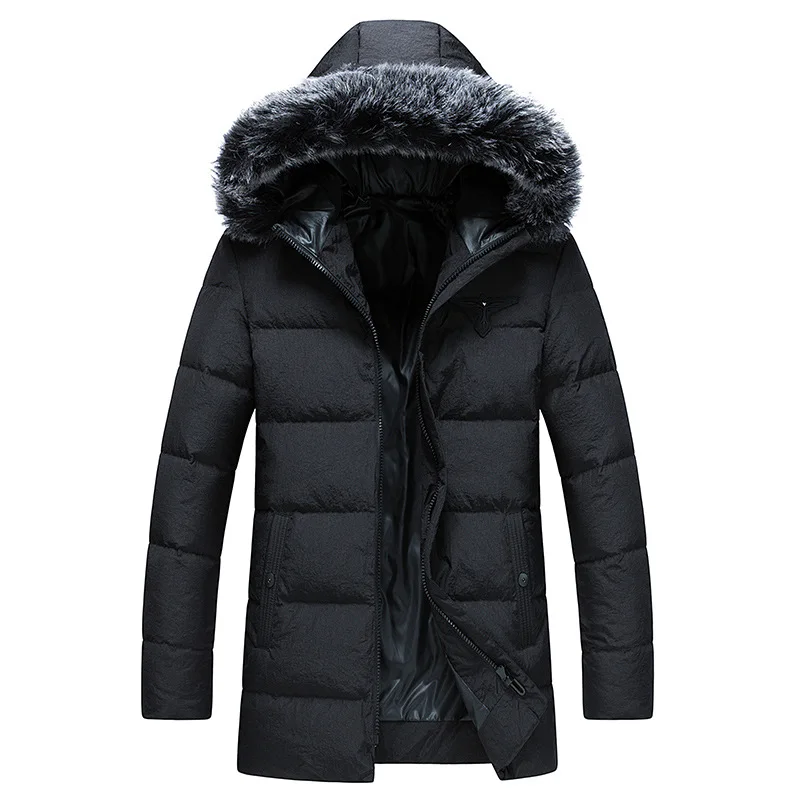 

men's down jacket winter white duck down coat casual Fur collar Medium and long section Winter warm jacket