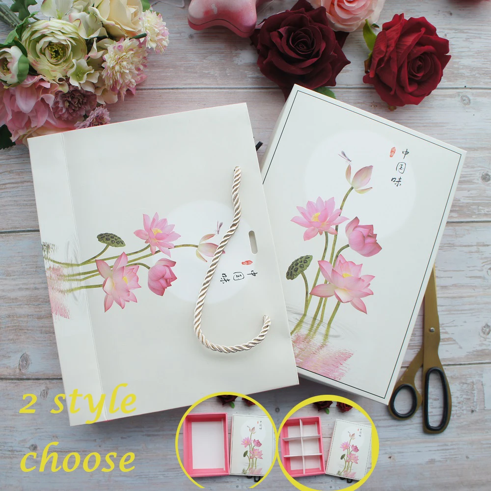

22*15*5cm 5pcs summer Lotus Pond Paper Box as Macaron Chocolate cookie new year Mid-Autumn Festival Party Gifts Packaging
