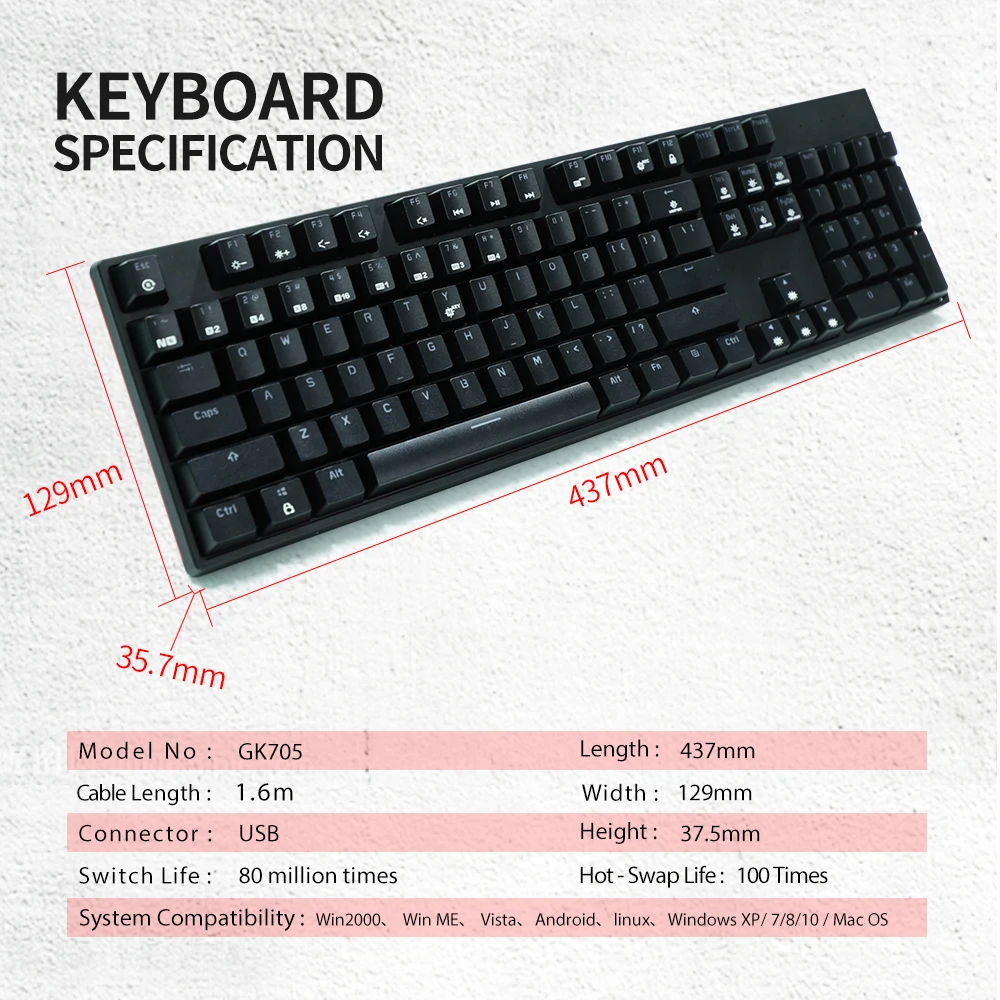  HEXGEARS GK705 Kailh BOX Switch 104 Keys Gaming Mechanical Keyboard Hot Swap Switch Anti-Ghosting L