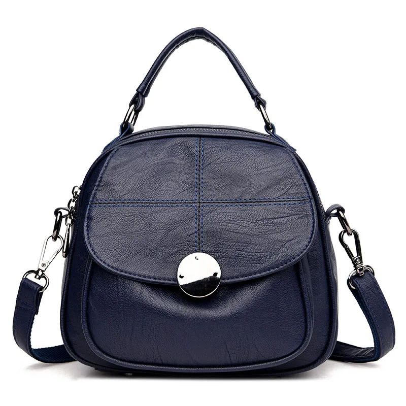 Модный полиуретановый рюкзак для женщин, школьный рюкзак для девочек-подростков, школьные сумки, Повседневная дорожная сумка через плечо, рюкзаки Mochila - Цвет: Deep Blue