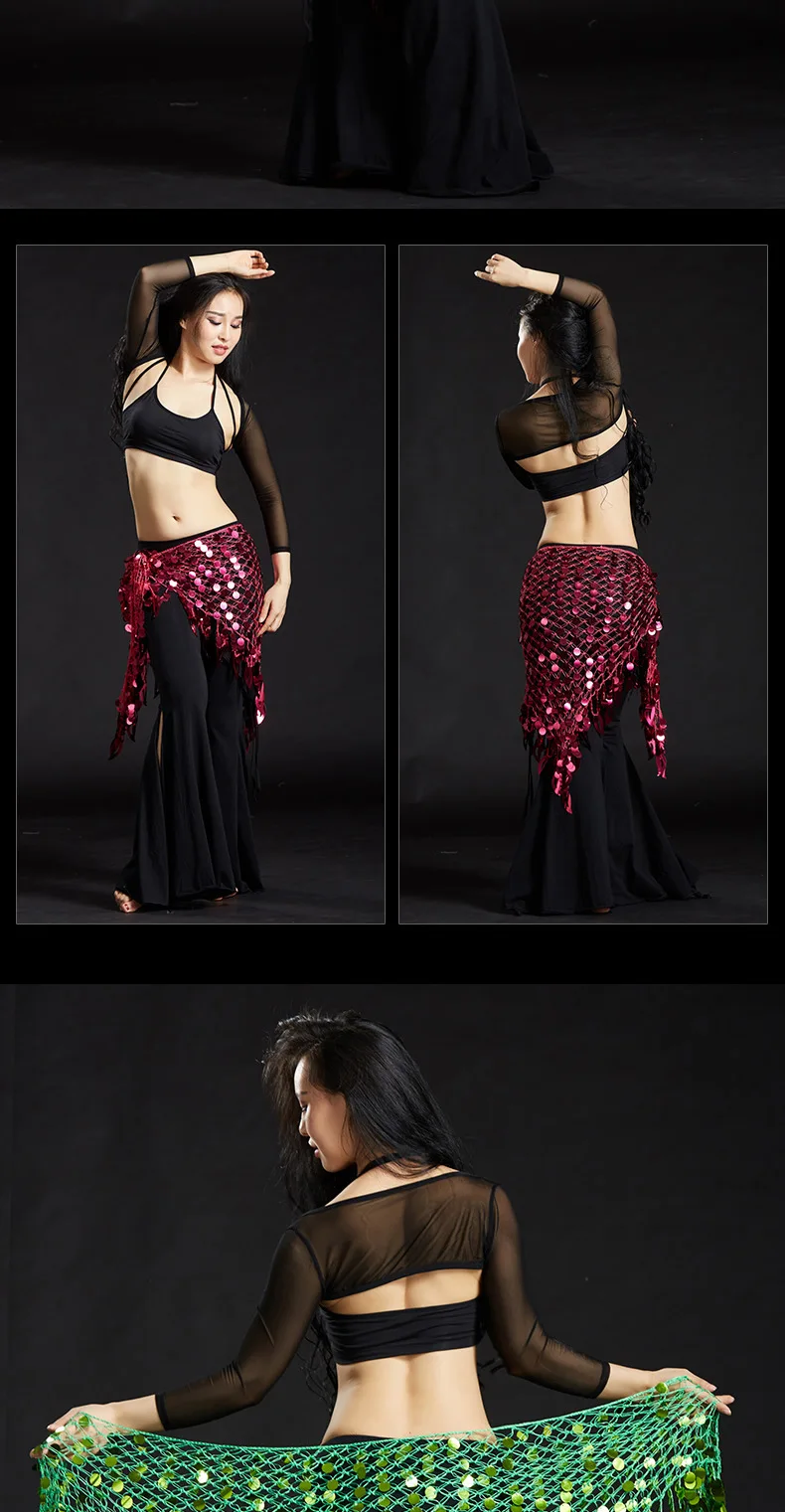 Танец живота хип шарфы шарф танец Индийский пояс цепи Русалка блесток живота Восточный танец ремни костюмы для женщин