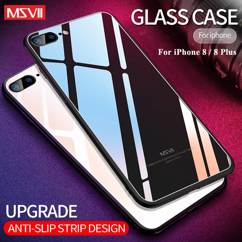 

MSVII For iPhone 8 Case Glass Coque For Apple iPhone 7 7 plus Case Silicone Frame + Mirror Glass Cover For iPhone 8 Plus Cases