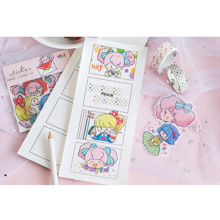 15packs/lot Kawaii Cartoon Girl Stickers Diary Note Lovely DIY Decorative Stickers Scrapbooking DIY Gift Product Sealing Label