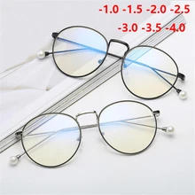 Винтажные перламутровые очки оправа Женская круглая металлическая оправа мужские очки Оптические очки F-1.0-1,5-2,0-2,5-3,0-3,5-4,0