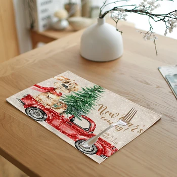 

Merry Christmas Table Napkins Snowman Tree Print Dining Table Mat Decor Table Skirts Kitchen Linen Tablecloths 42*32cm Placemats
