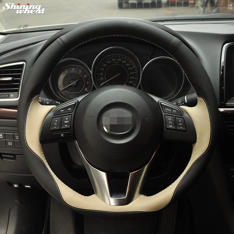 Shining wheat Hand-stitched Black Beige Steering Wheel Cover for Mazda CX-5 CX5 Atenza 2014 New Mazda 3 CX-3 2016 Shining wheat Hand-stitched Black Beige Steering Wheel Cover for Mazda CX-5 CX5 Atenza 2014 New Mazda 3 CX-3 2016