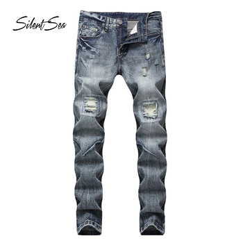 

Silentsea ripped jeans for men skinny Distressed slim brand designer high quality jeans for male new casual pants