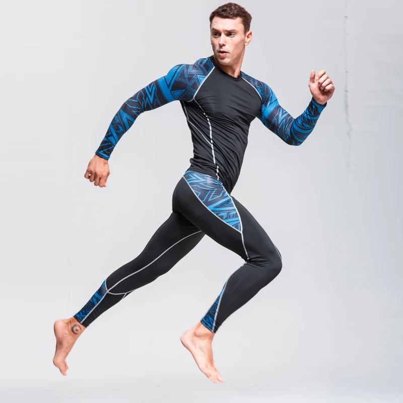 

Men's Suit Running Thermal Underwear Kit Mens Compression Tights Fitness Training Shirt Sport Leggings 2 Piece Tracksuit Men
