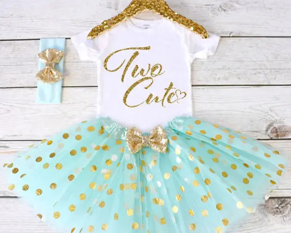 

custom Two Cute Adorbs 2nd birthday bodysuit onepiece sparkle gold dots cake mesh tutu romper Outfit Sets party favors