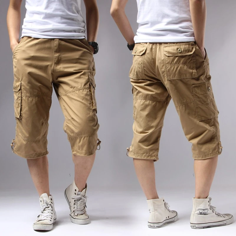 Mens khaki cargo shorts with pockets Clearance