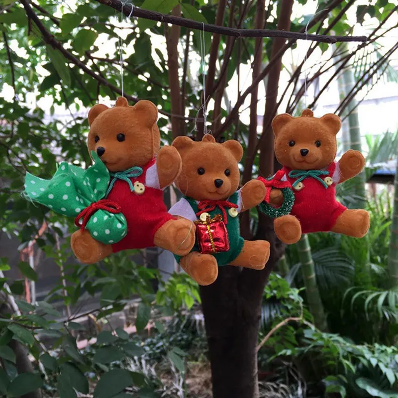 1pc Cute Plush Dolls Bear Christmas Tree Decorations New Year Hanging Ornament Santa Claus Bear Toys Gifts