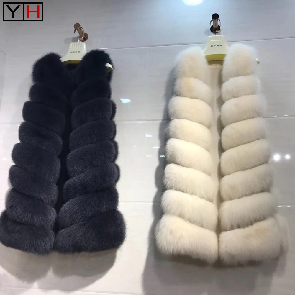 

Lady Real Fox Fur Vest Winter Warm Fox Fur Sleeveless Coat Jacket Women Long Style 100% Genuine Fox fur Gilet Coats
