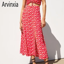 Arvinxia ZA/Летняя Повседневная тонкая женская пляжная юбка с цветочным принтом НОВЫЕ шикарные свободные женские юбки элегантные вечерние женские юбки до середины икры