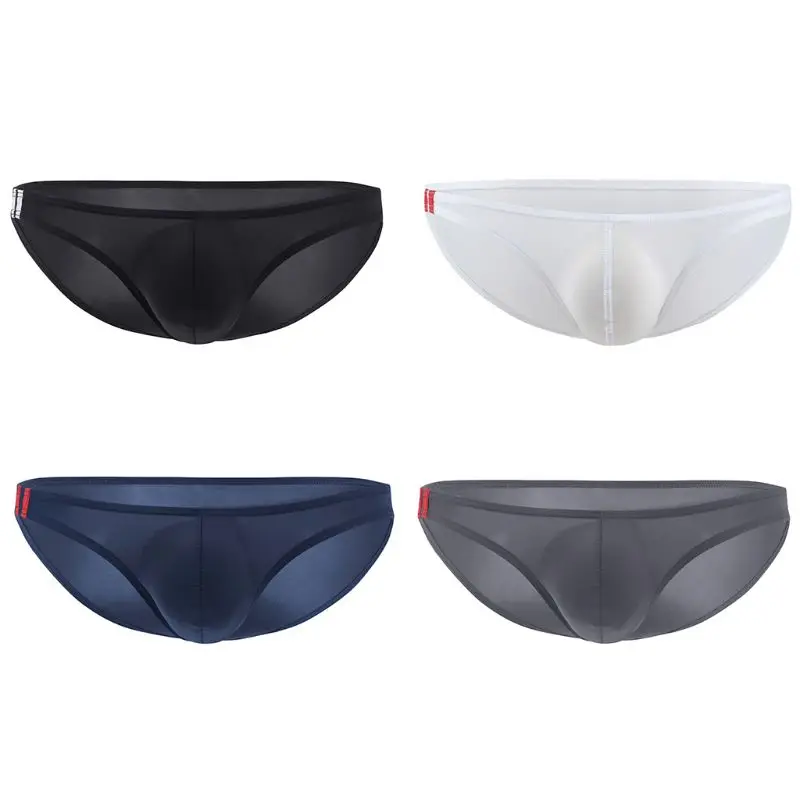 

Mens Sexy Low Rise T-Back Thongs Ice Silk Ultra-Thin Underwear Bulge U Convex Pouch Briefs Double Striped Solid Color Jockstrap