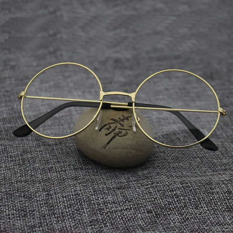 Mayitr 1pc Unisex Retro Large Round Glasses Oversized Metal Frame Eyeglasses Glasses Clear Lens 6 Colors