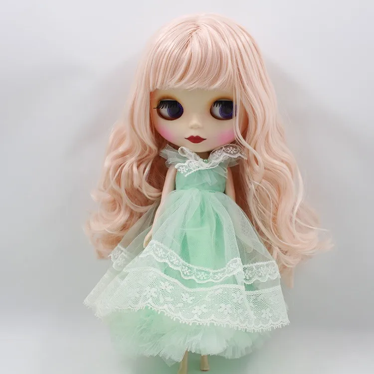 Factory Blyth Doll Long Wavy Pink Hair With Bangs Matte Face 4 Colors For Eyes