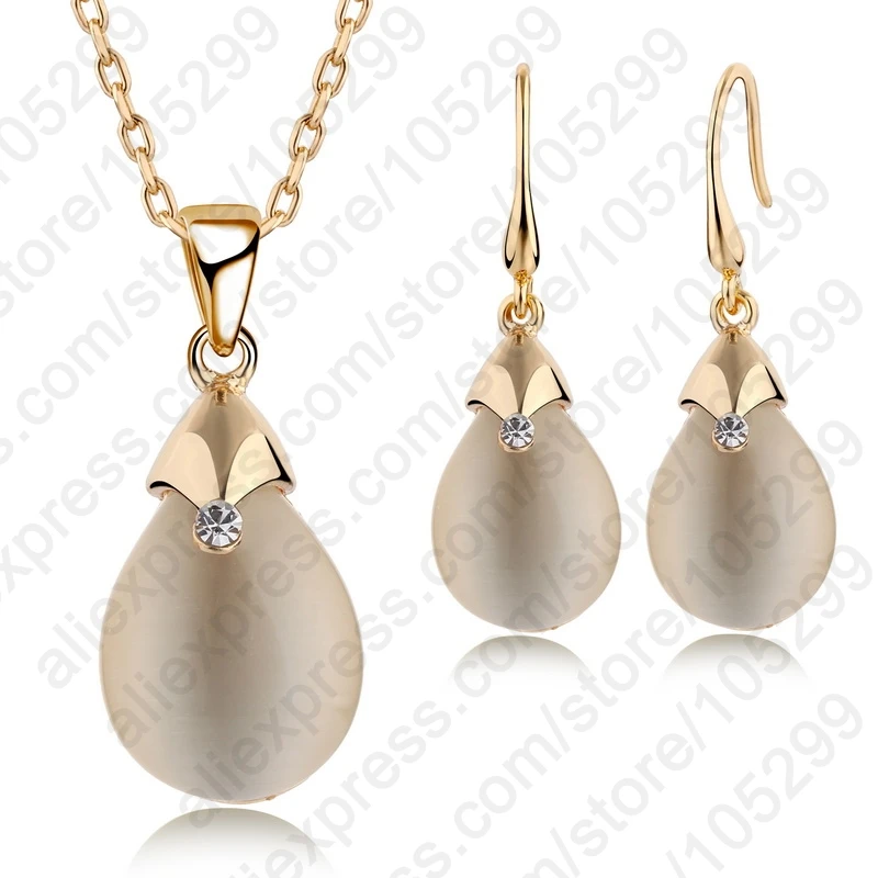 

Christmas Gifts!!!Hot Sale Yellow Gold Color Chain With Water Drop Pendant Jewelry Sets For Women Wedding Party