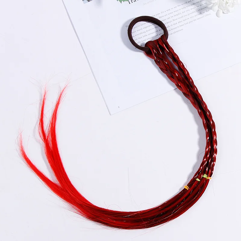 Модные милые девушки длинные Красочные декоративный парик с плетеной резиновой веревкой для волос Дети Девочки эластичные резинки для волос аксессуары для волос - Цвет: red