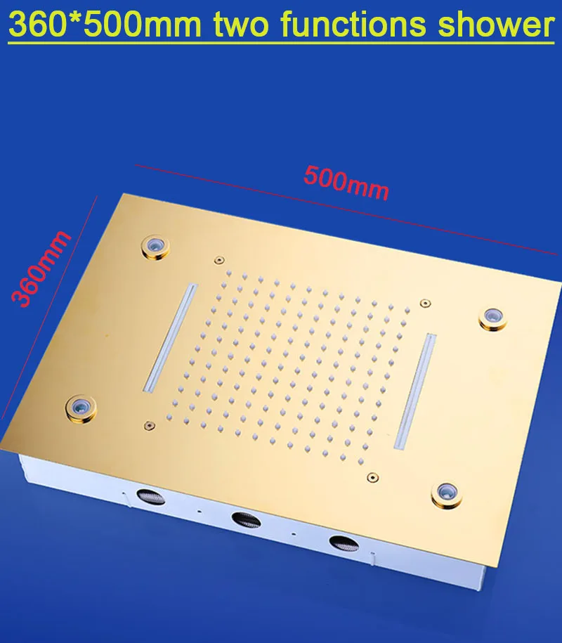 Модная Душевая система для ванной, Золотой водопад и дождевая насадка 360*500 мм, светодиодный набор с термостатическим смесительным клапаном