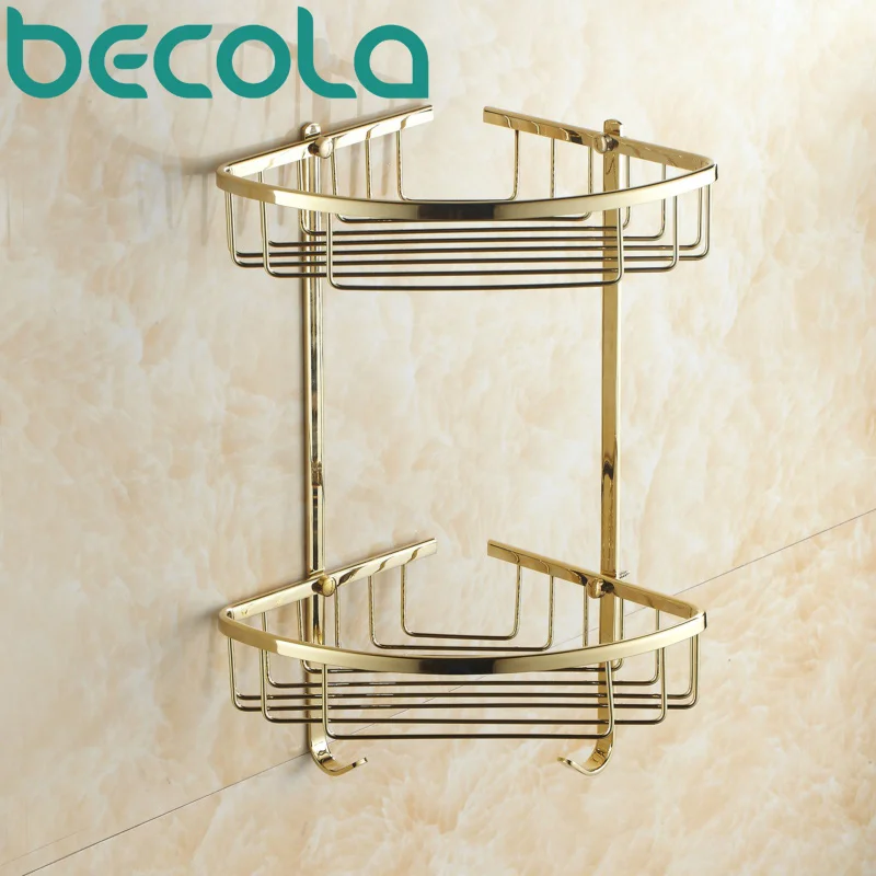 BECOLA,, роскошная позолоченная латунная корзина для ванной комнаты, держатель для душа, настенные полки для ванной, BR-6705
