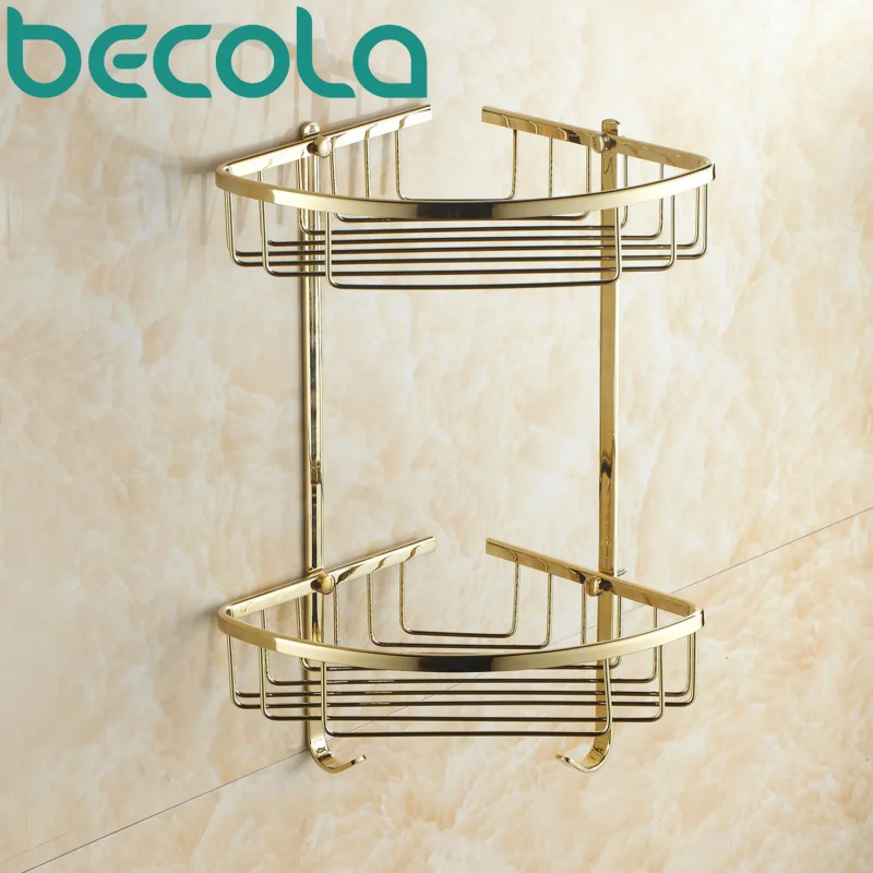 BECOLA Free Shipping Luxury Gold Plated Brass Bathroom Shower Basket