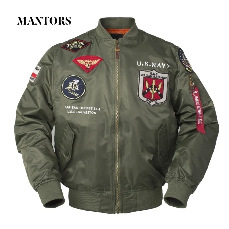 Мужские военные куртки 2019 Осенние новые повседневные однотонные облегающие пальто пилота мужские куртки на молнии с воротником-стойкой