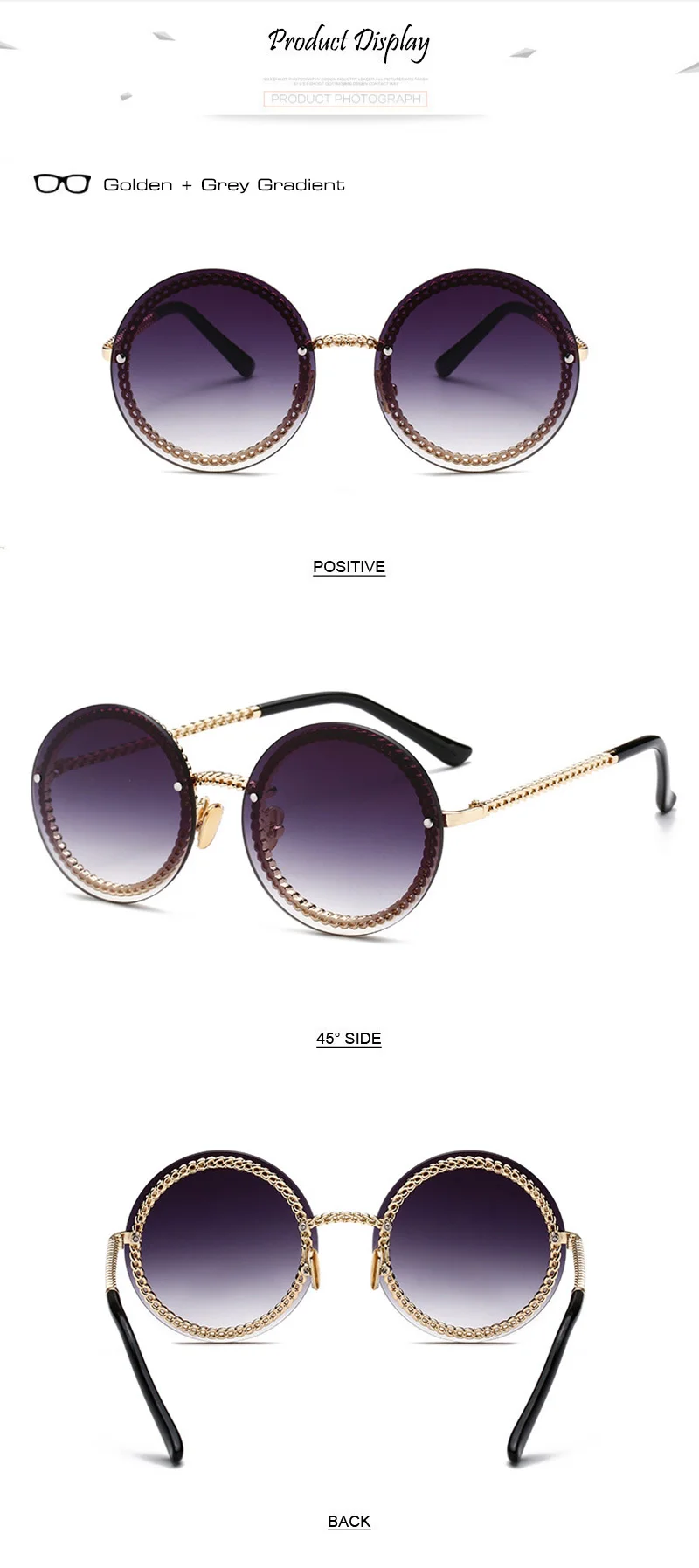 SHAUNA Модные металлические оправа с цепочкой Круглые Солнцезащитные очки без оправы для женщин
