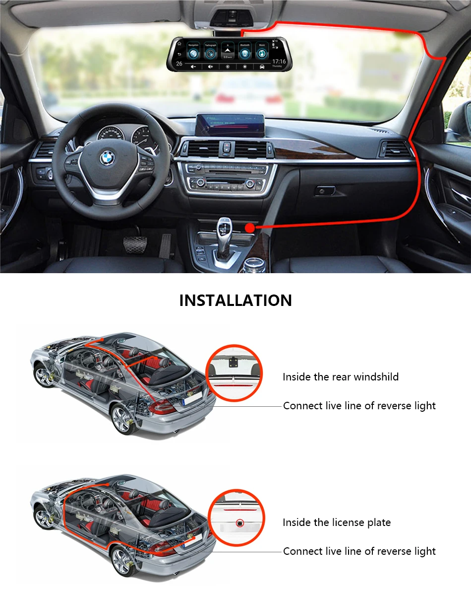 Jansite 1" 4G 3g сенсорный экран Автомобильный видеорегистратор Android 5,1 gps навигация ADAS видео рекордер зеркало заднего вида с резервной камерой