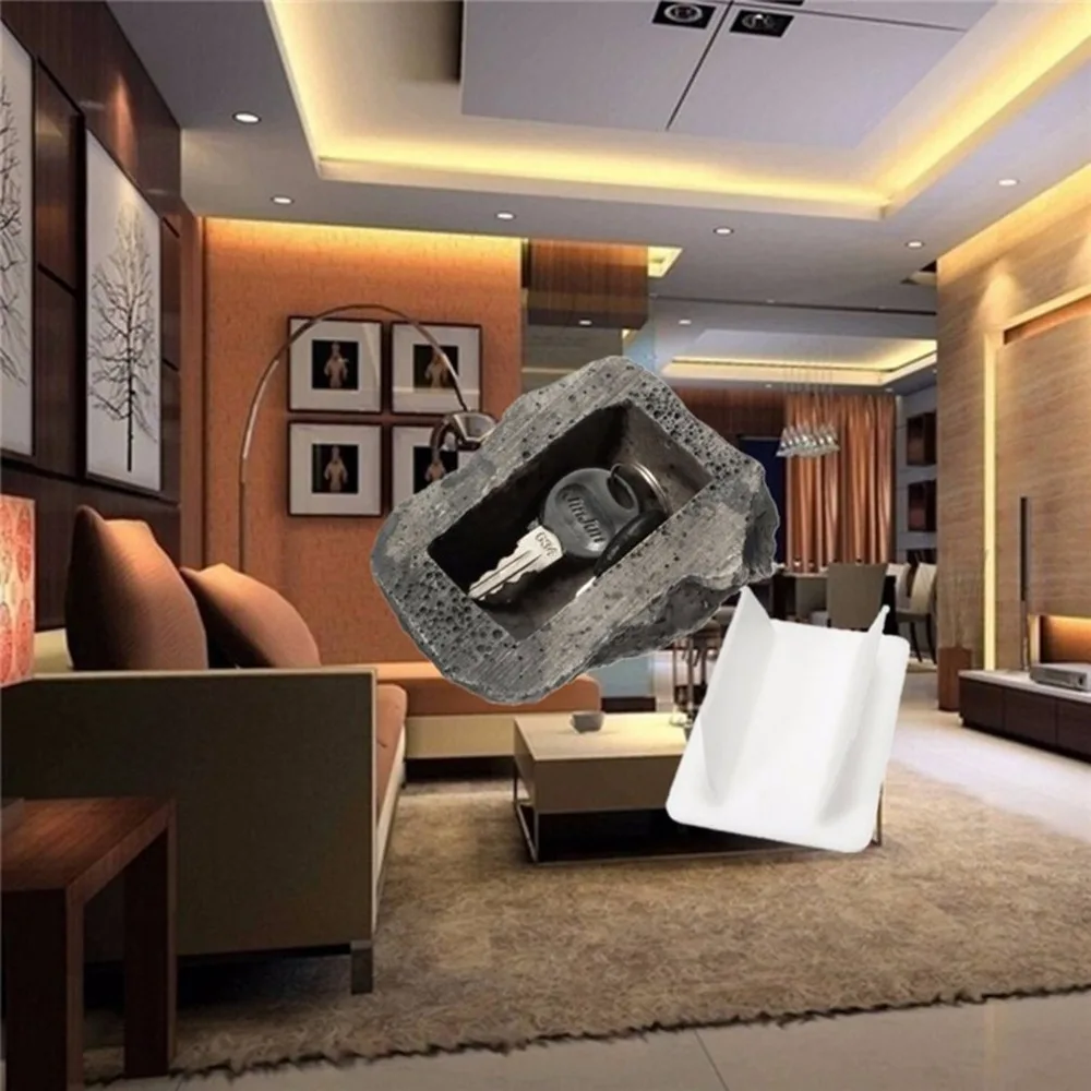 Unique Appearance Stone Shape Security Safe Storage Box Portable Small Size Resin Desktop Keys Storage Box Organizer