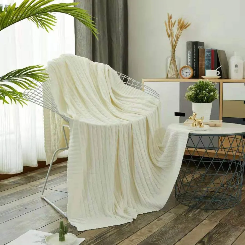 

2019 Svetanya White Solid Blanket Knitted Thread Blanket Woven Throws Plaids Warm Soft Cotton Fabric 120x180cm Towel Blanket