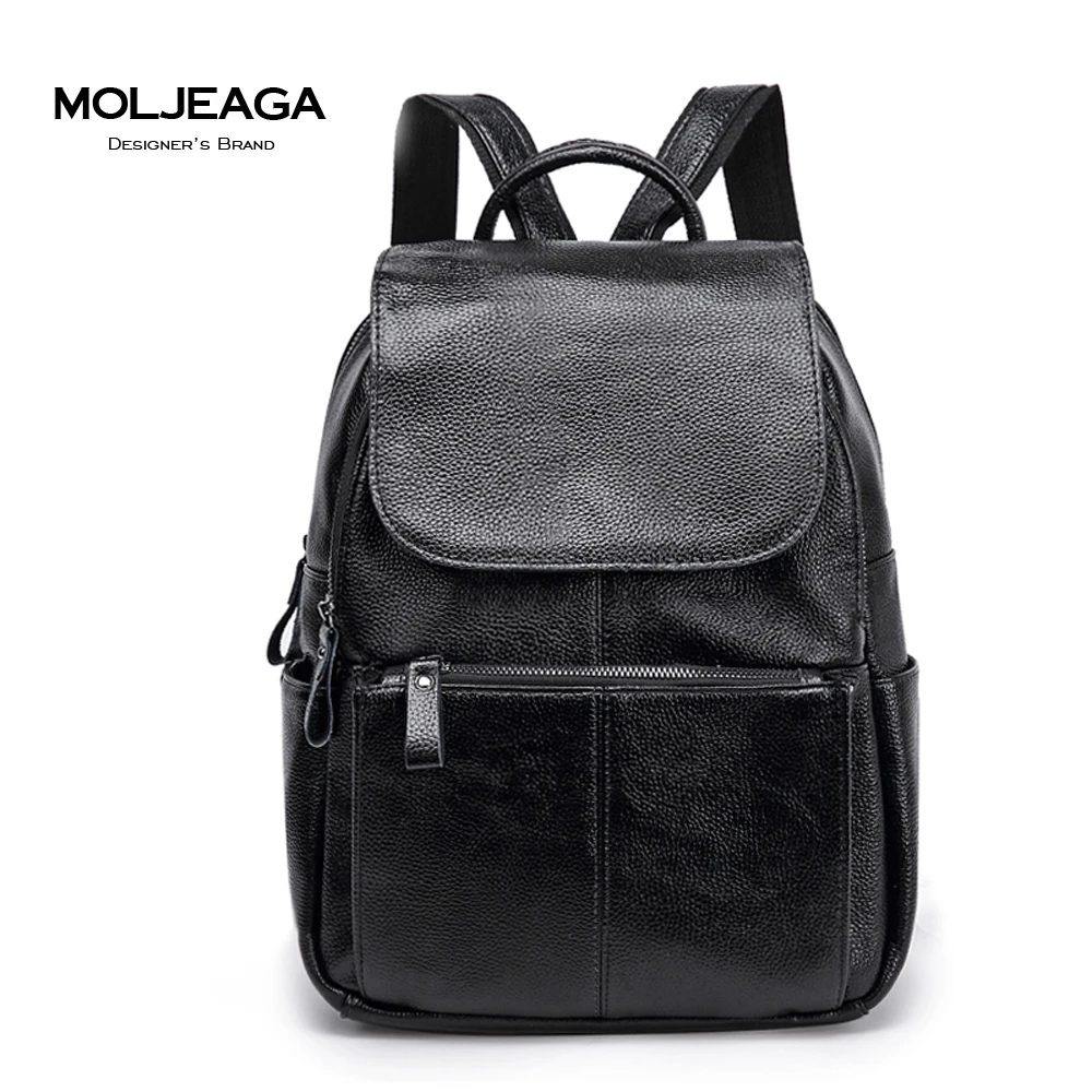 MOLJEAGA brand genuine leather women backpack high quality Clemence cow leather Classic backpack casual bag female