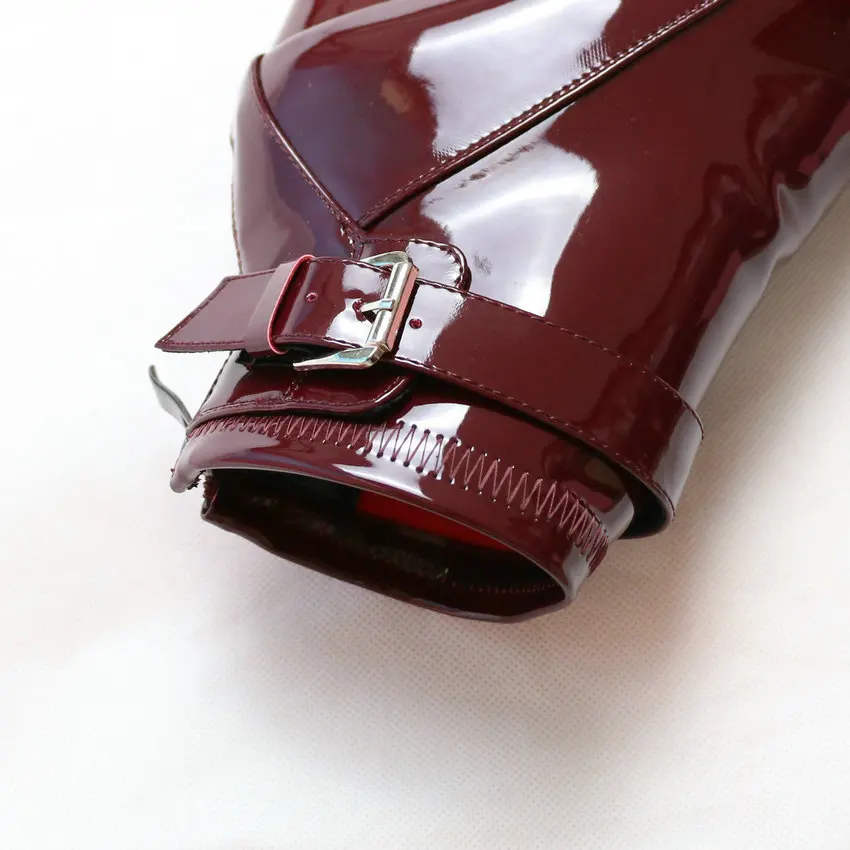 Ceny QUTAA bordowy Pointed Toe PU skóry lakierowanej kobiet buty na zamek błyskawiczny plac szpilki botki buty damskie buty motocyklowe rozmiar 34  43